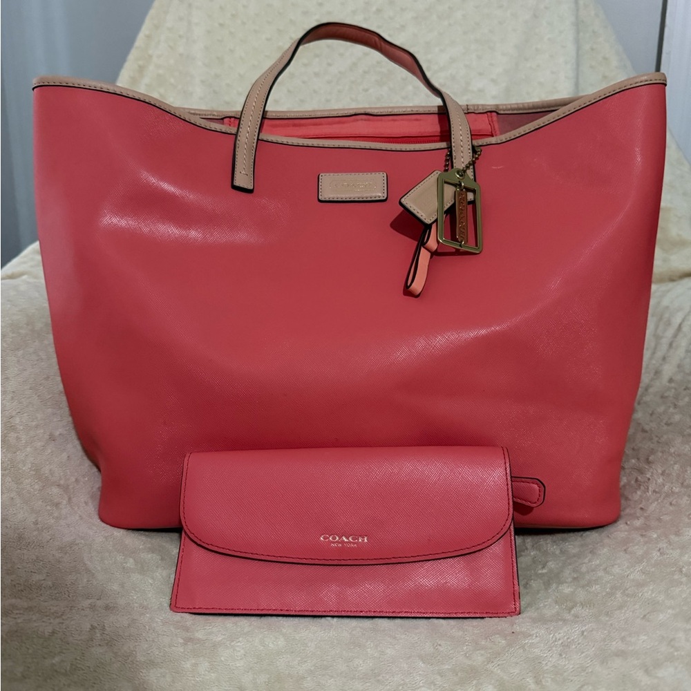 Coach Coral Tote and Wallet Set